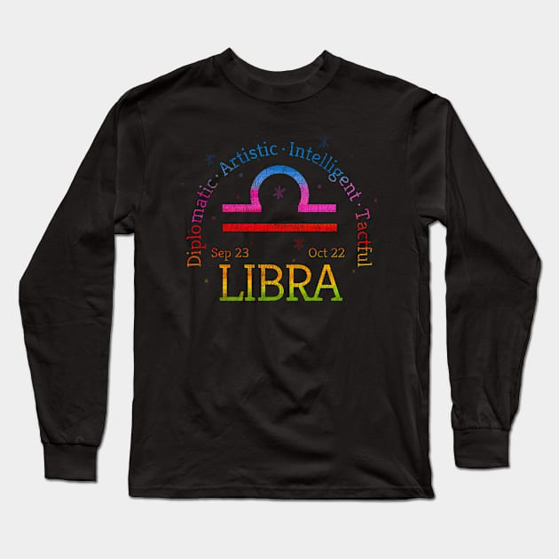 Libra Zodiac Astrology Vintage Distressed Look Long Sleeve T-Shirt by Funkrafstik